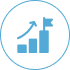 Icon showing growth with an upward arrow and flag on a bar chart.